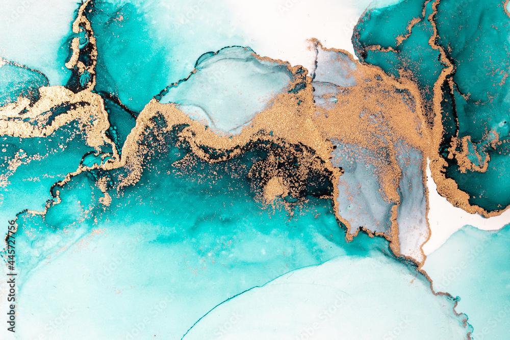海蓝抽象背景的大理石液体墨水艺术画在纸上。原始艺术品的图像