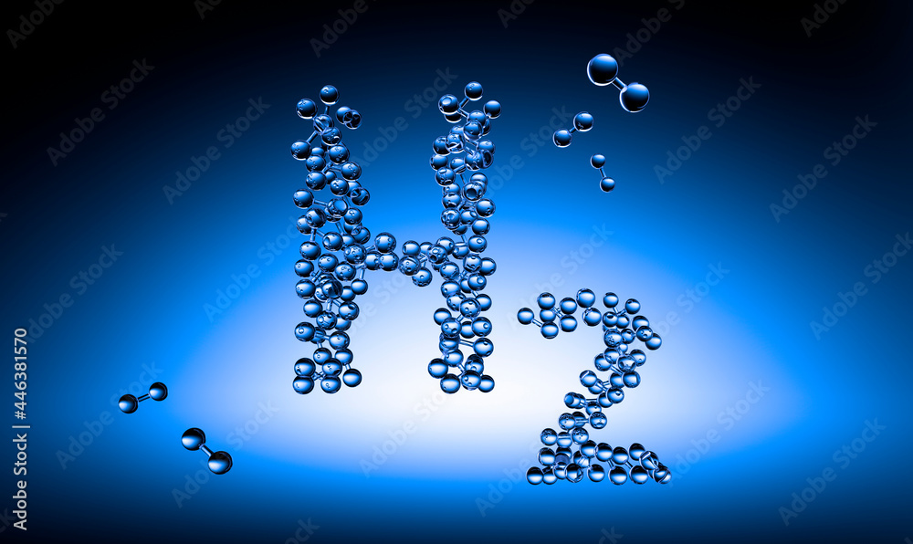 氢分子形成蓝色背景的H2符号