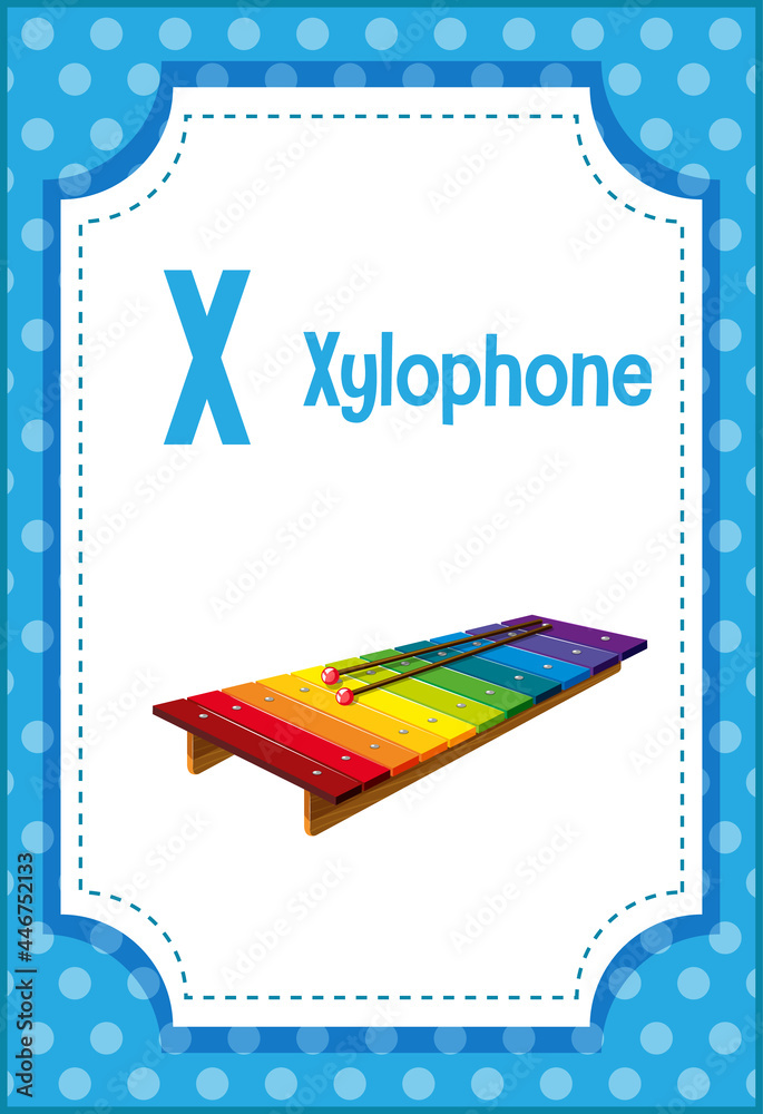 木琴字母X的字母抽认卡