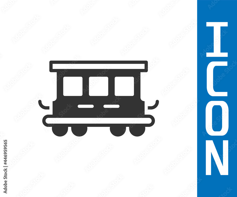 白色背景上隔离的灰色客车玩具图标。铁路车厢。矢量