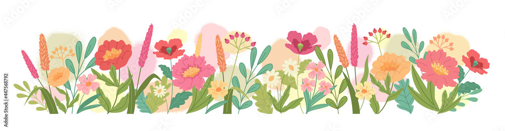 五彩缤纷的夏日田野花朵矢量图案插图