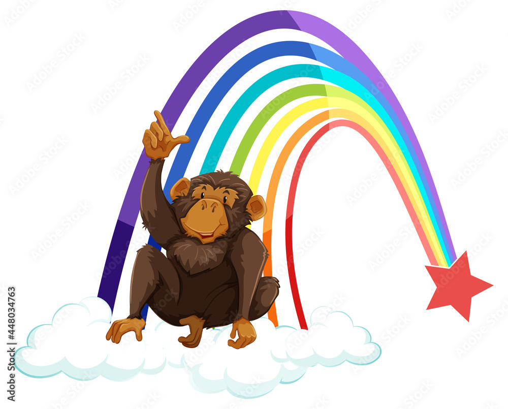 云上的猴子，白底彩虹