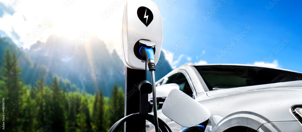 可持续能源和生态电力概念下的电动汽车电动汽车充电站