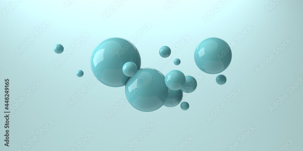 浮动不同大小球体的3D渲染