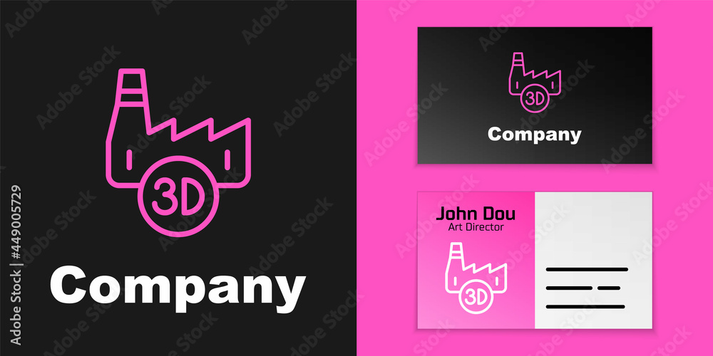 粉红色线条印刷厂行业图标隔离在黑色背景上。标志设计模板元素.V