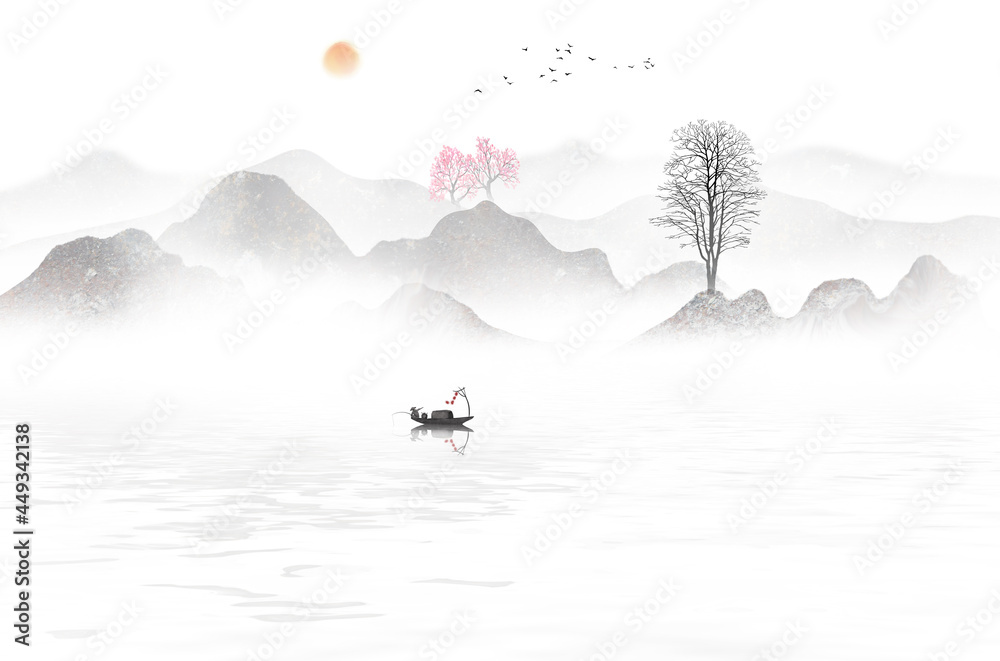新中国抽象烟山水画背景