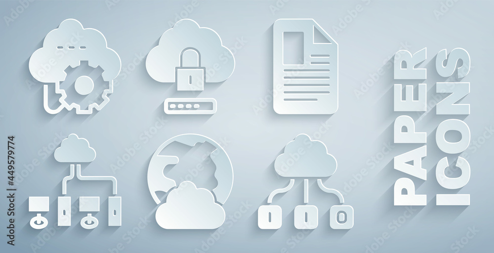 设置社交网络、文件文档、计算机、云技术数据传输、计算锁和图标