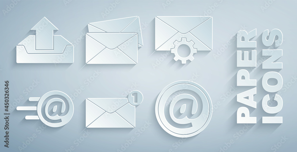 设置信封、设置、邮件和电子邮件以及上传收件箱图标。矢量