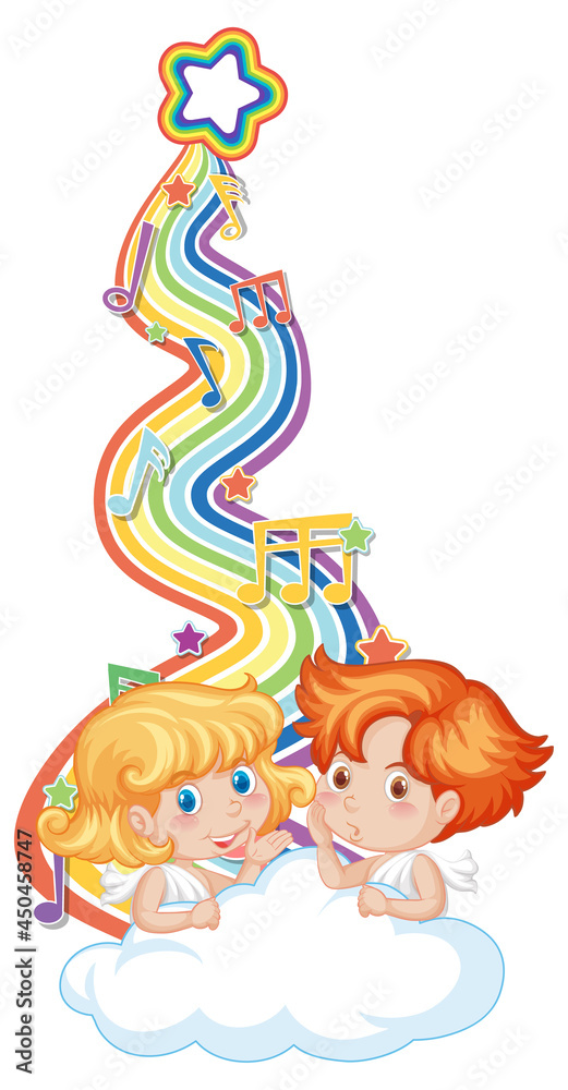 彩虹波上有旋律符号的丘比特夫妇
