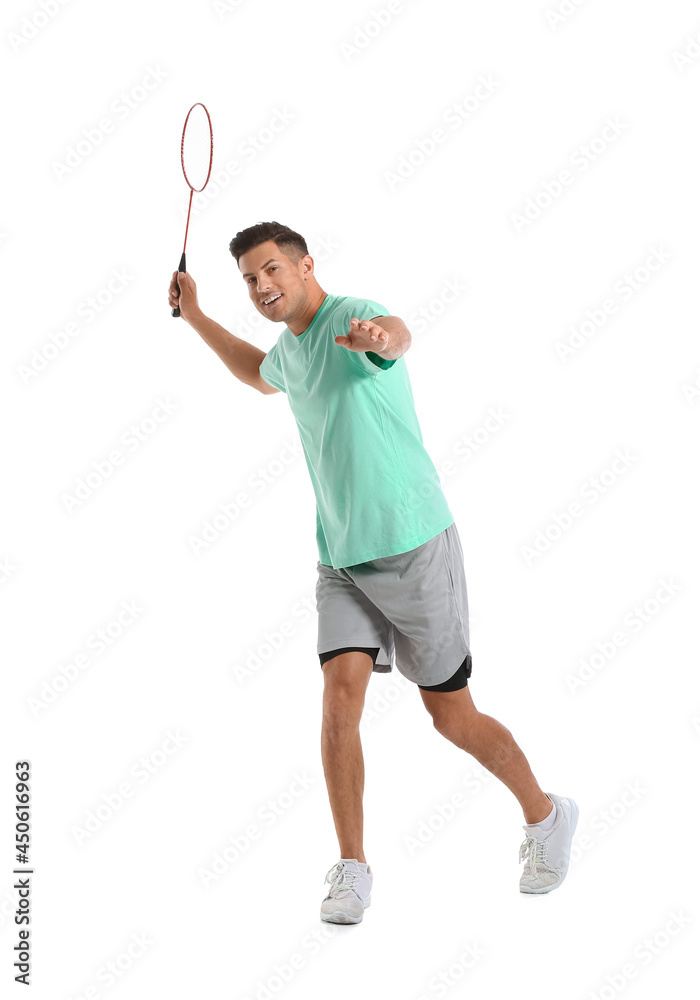 白底运动型男子羽毛球运动员