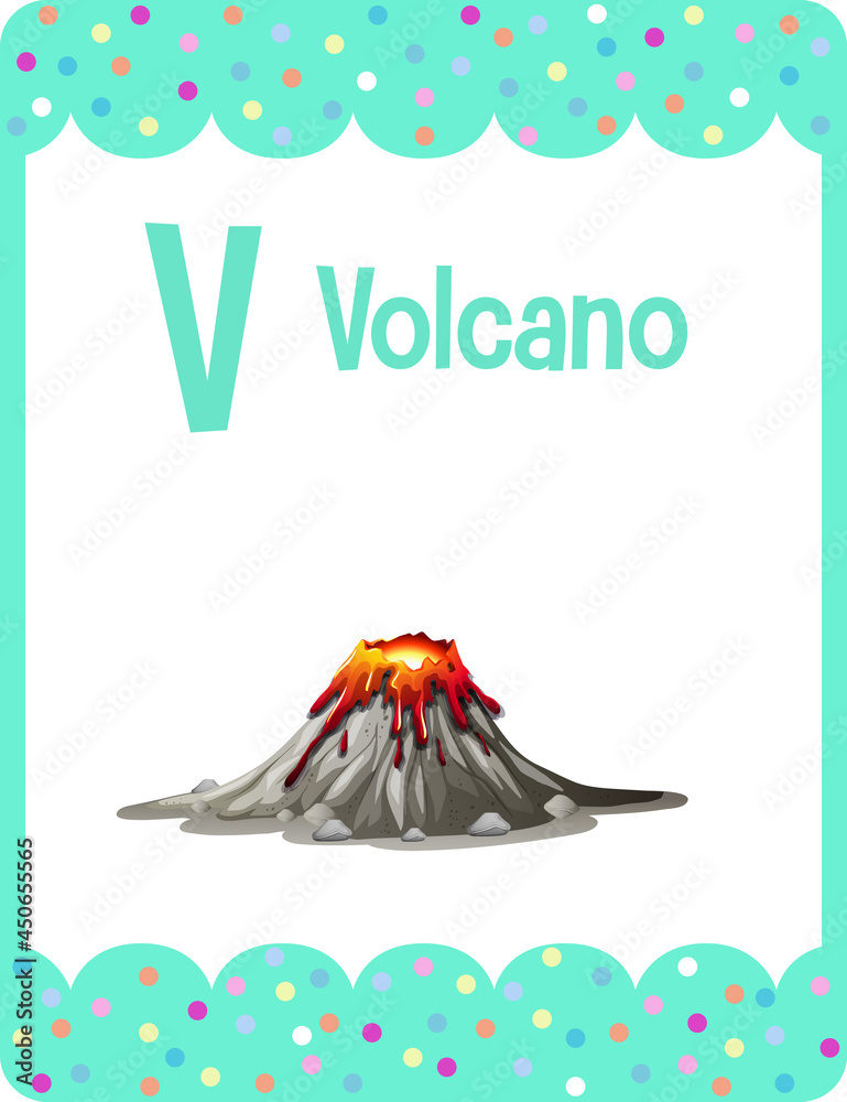 火山字母V的字母抽认卡