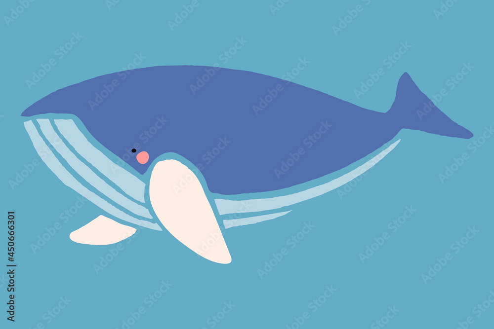 蓝色背景矢量上的手绘鲸鱼