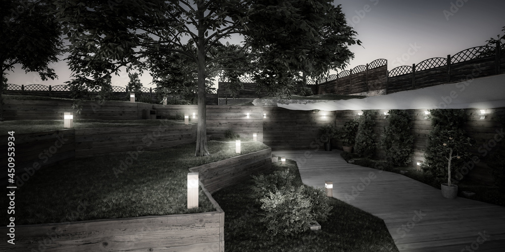 空花园餐厅设计-全景黑白3d可视化