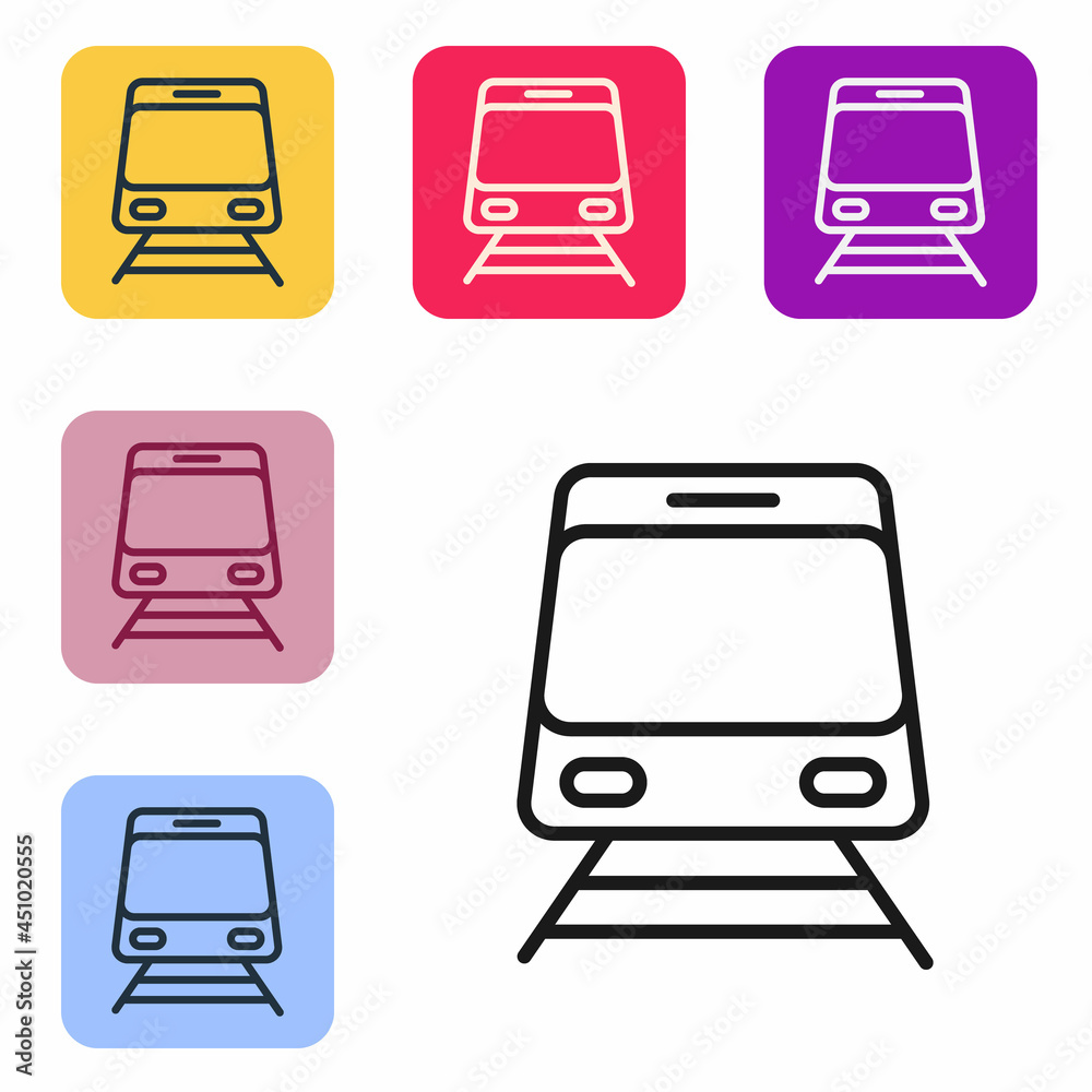 白色背景上隔离的黑线列车和铁路图标。公共交通符号。地铁