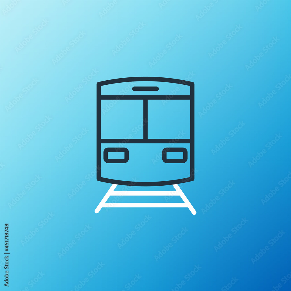 蓝色背景上的线路列车和铁路图标。公共交通符号。地铁列车