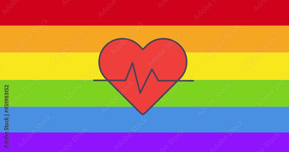 彩虹条纹背景上的心形标志