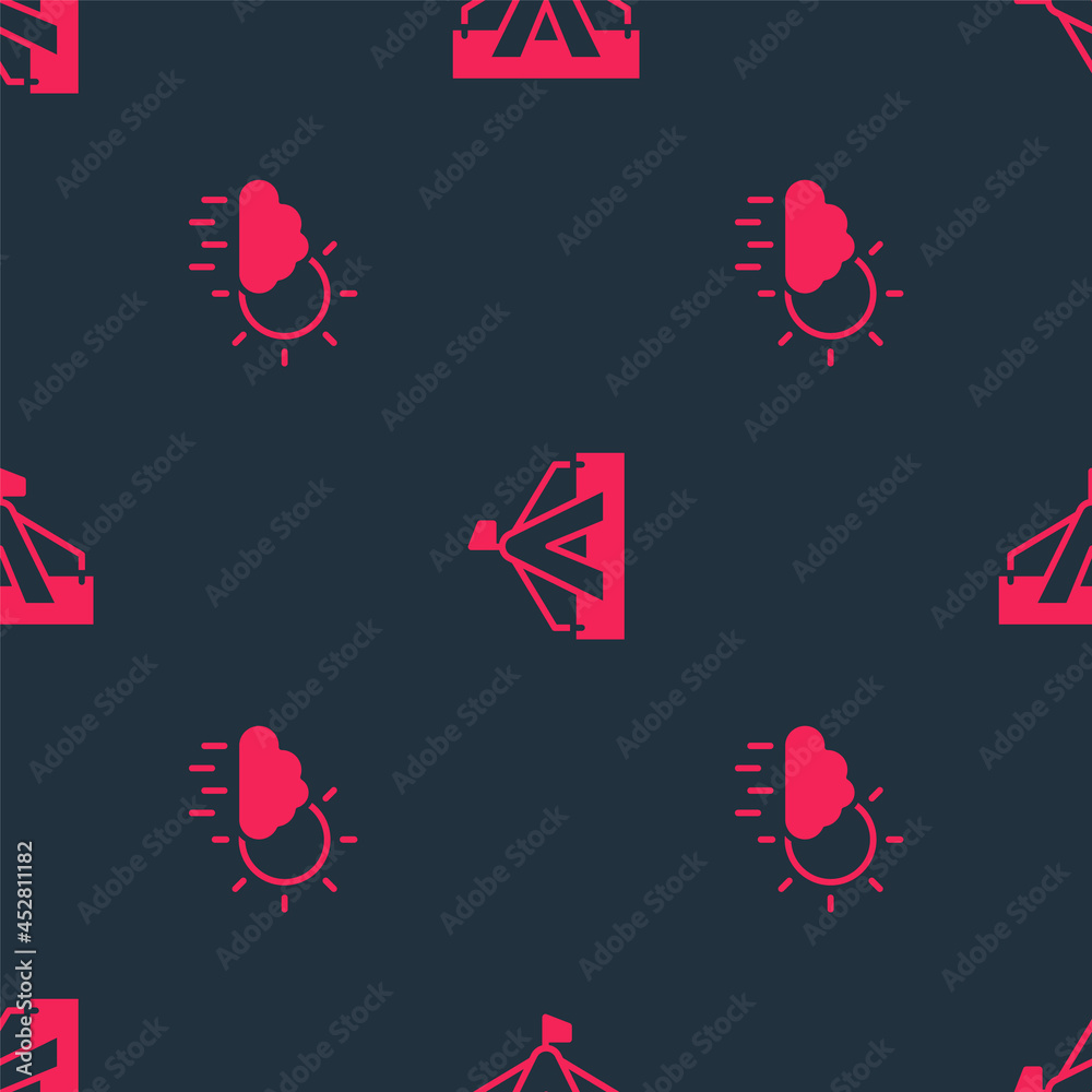Set Cloud with rain and Tourist tent on seamless pattern. Vector