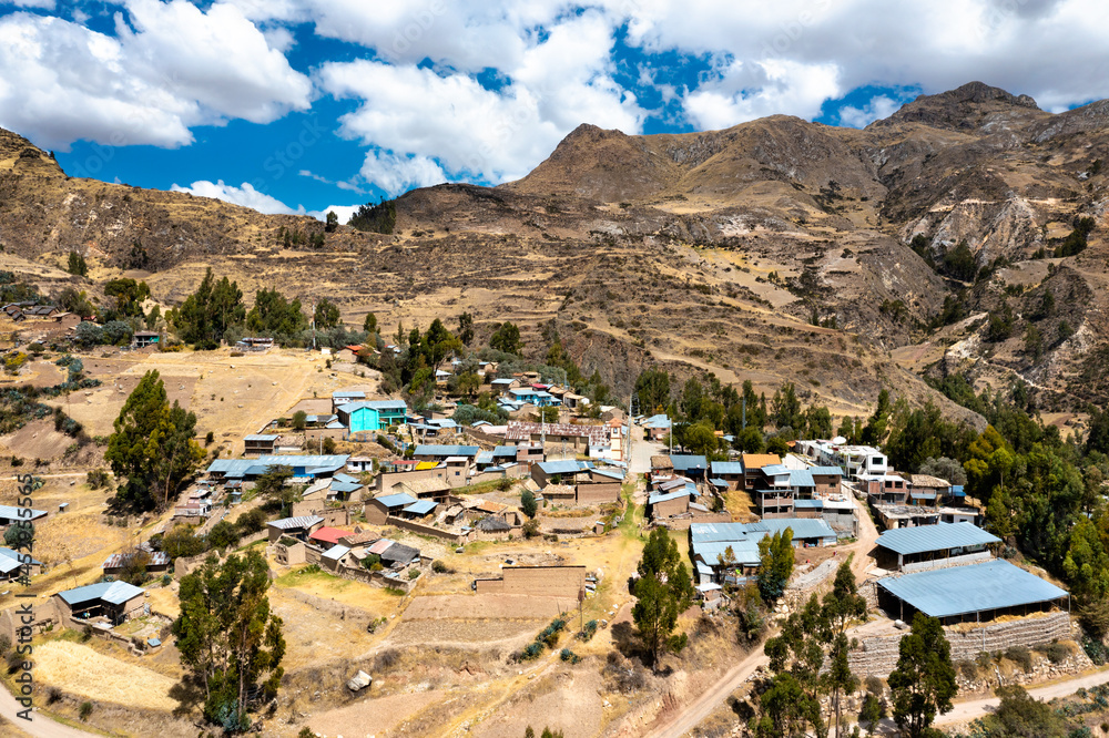 Aerial view of a village in the Peruvian Andes
