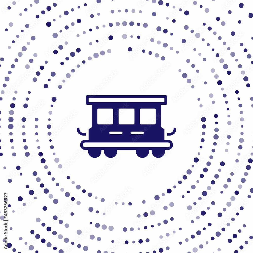 白色背景上隔离的蓝色客车玩具图标。铁路车厢。抽象圆圈r