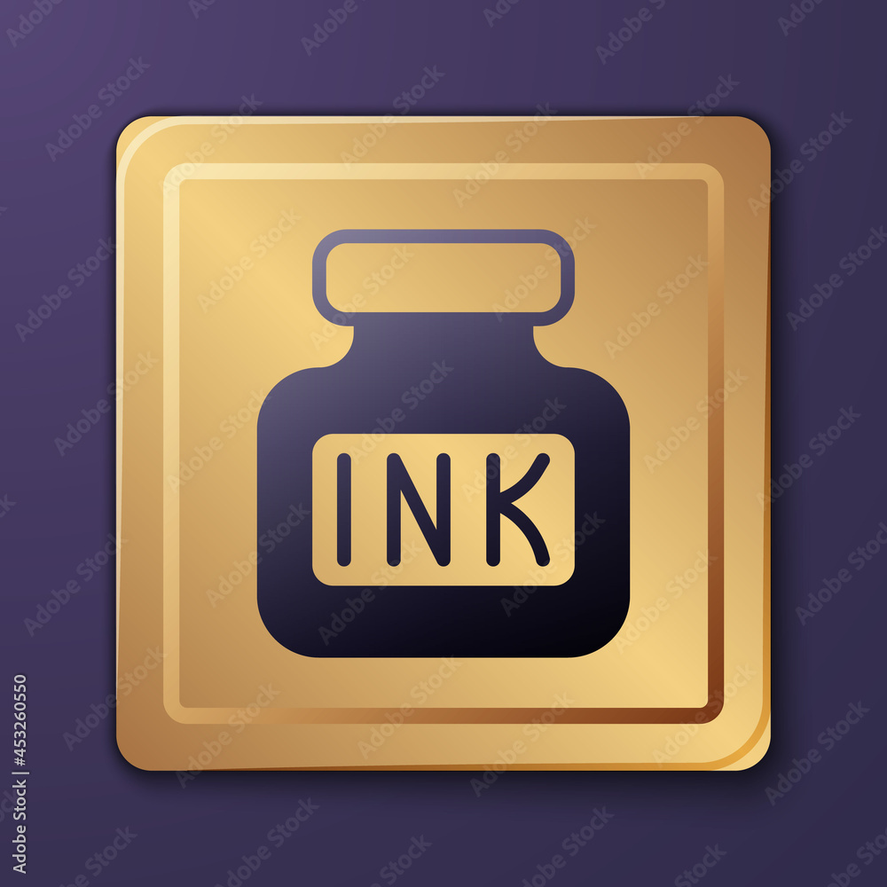 Purple Inkwell icon isolated on purple background. Gold square button. Vector