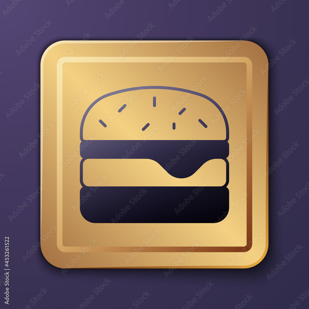 紫色汉堡图标隔离在紫色背景上。汉堡图标。奶酪汉堡三明治标志。快速f