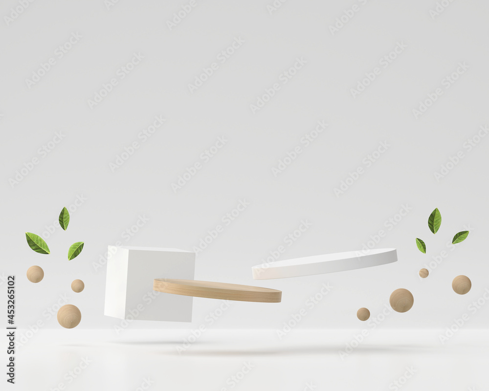 Abstract White And Wooden Podium Platform For Product Display Showcase 3D Rendering