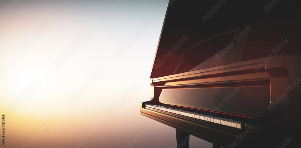 日落天空中的大钢琴键盘