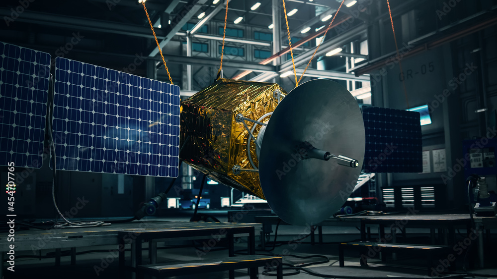 黑暗航空航天技术制造设施中正在建造的卫星。Spa的开发