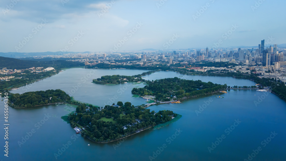 Aerial photography of Nanjing Xuanwu Lake urban architecture skyline