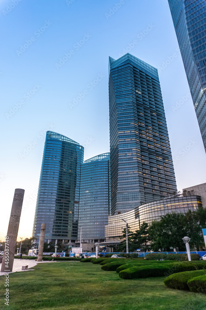 Qingdao financial center skyscraper street view