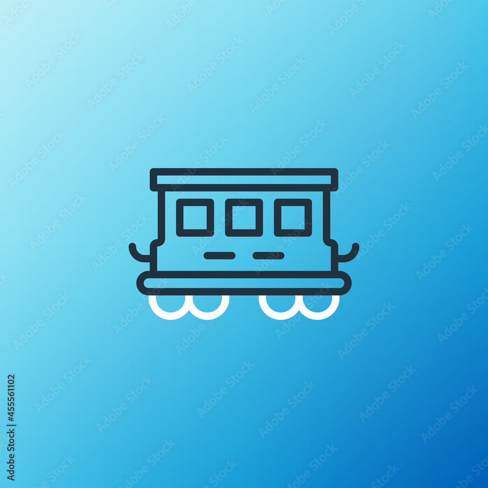 蓝色背景上隔离的线路客车玩具图标。铁路车厢。彩色轮廓c