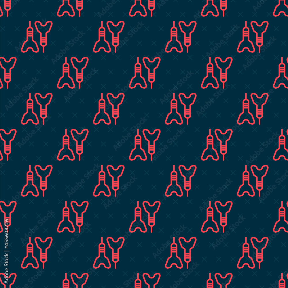 Red line Dart arrow icon isolated seamless pattern on black background. Vector