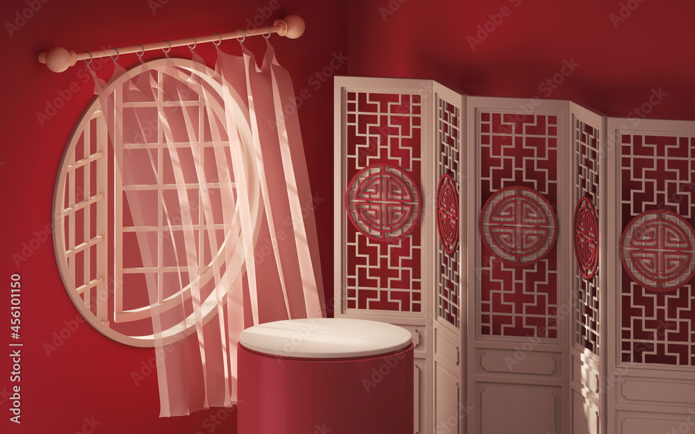 Empty stage and chinese style room, 3d rendering.