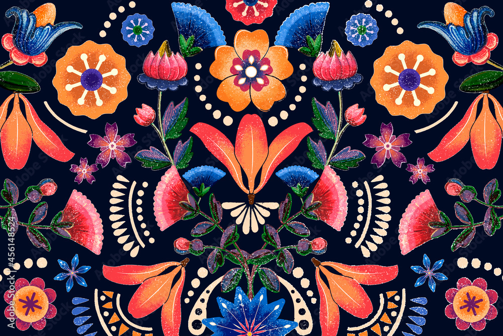 墨西哥民族花卉图案矢量