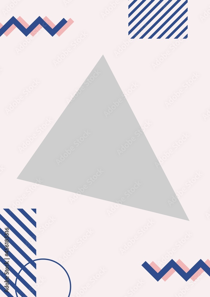 灰色三角形和淡粉色背景上的几何形状和图案的组成