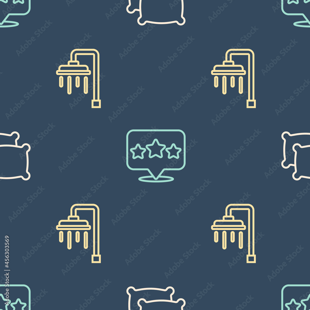 Set line Pillow, Shower and Five stars rating review on seamless pattern. Vector