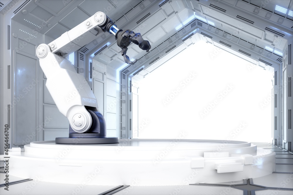 3D渲染的机械臂和工厂
