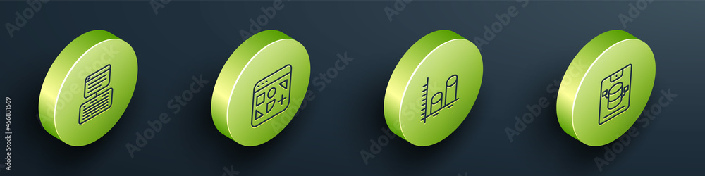 Set Isometric line Server, Data, Web Hosting, Different files, analysis and icon. Vector