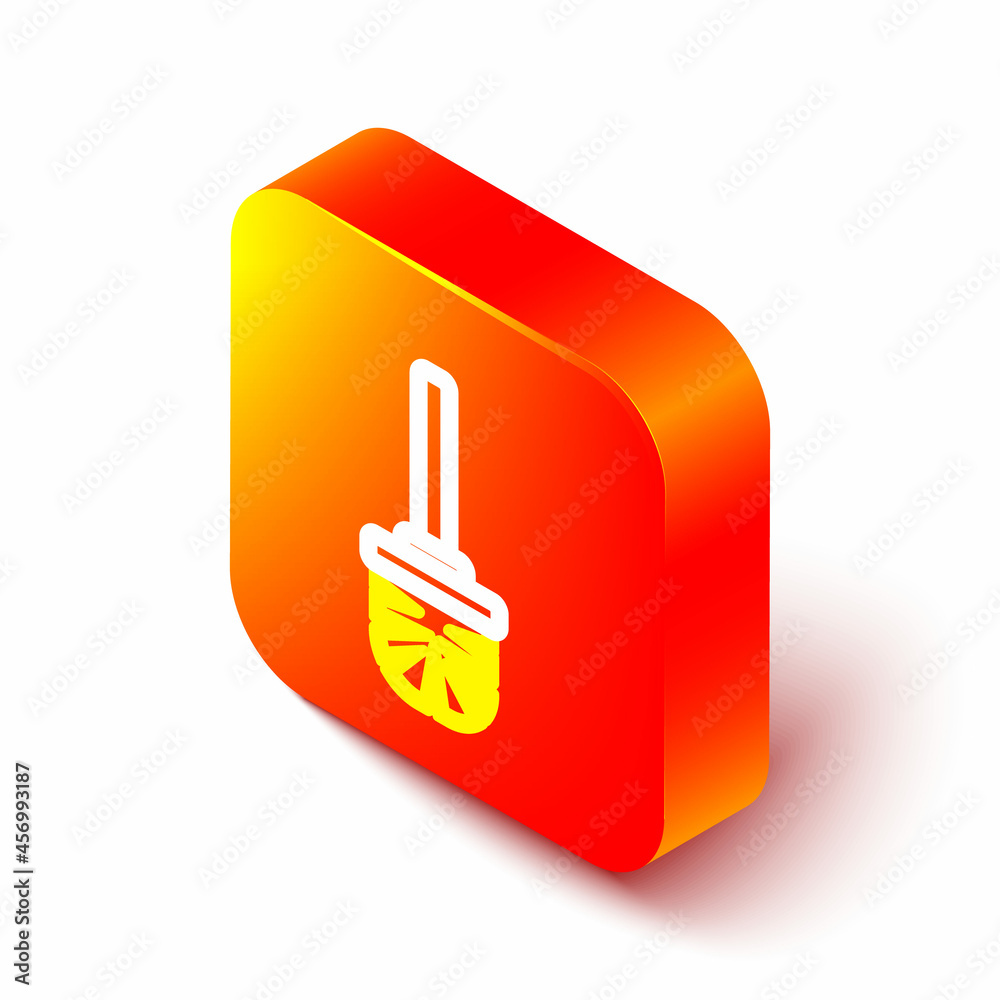 Isometric line Toilet brush icon isolated on white background. Orange square button. Vector