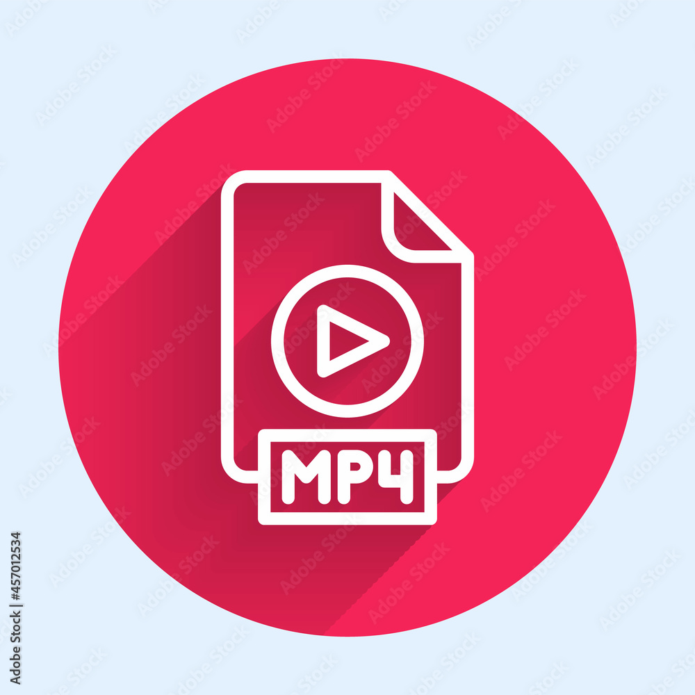 白线MP4文件文档。下载与长阴影隔离的MP4按钮图标。MP4文件符号.R