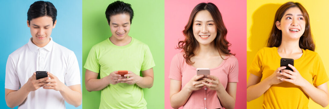 Photo collage of cheerful Asian young people