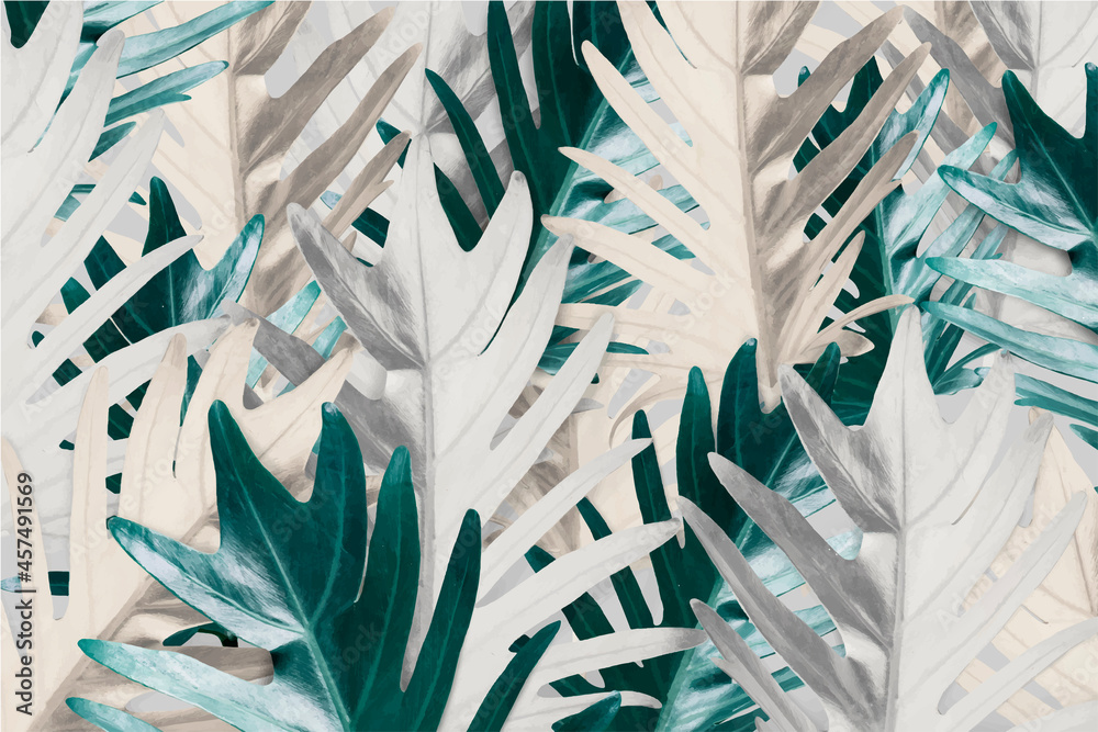 Gold and green palm leaf patterned background