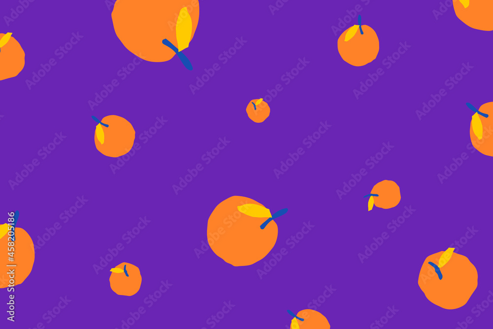 紫色背景上的橙色水果图案矢量