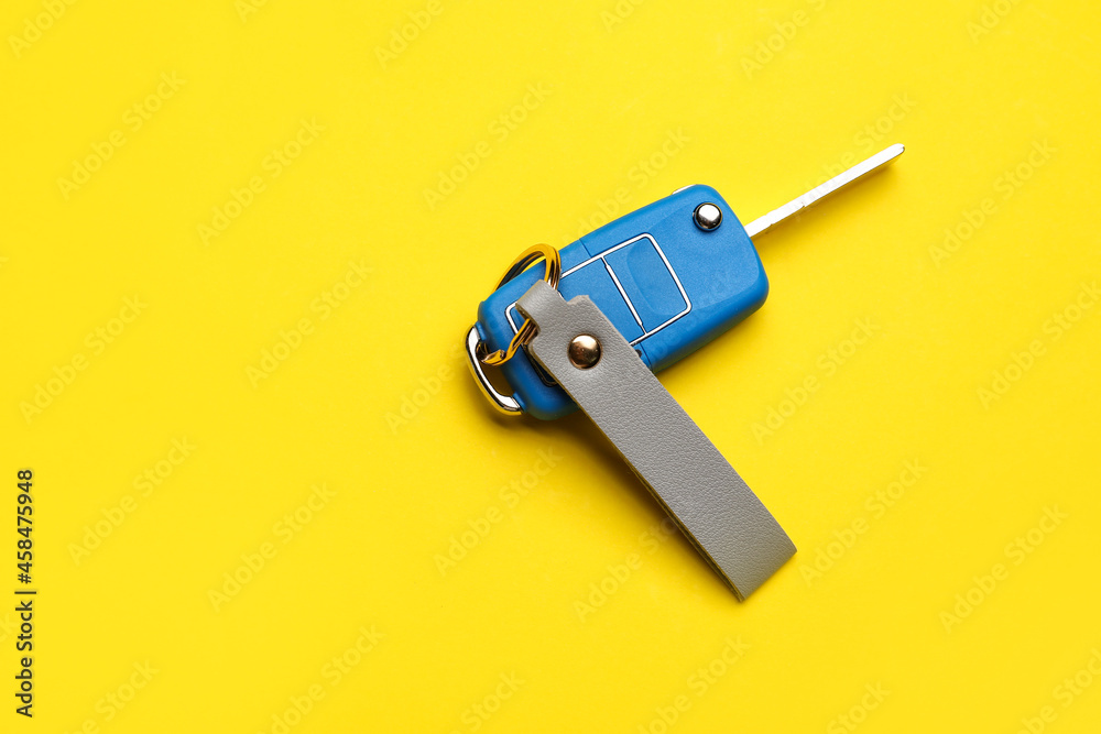 彩色背景带皮革钥匙扣的车钥匙