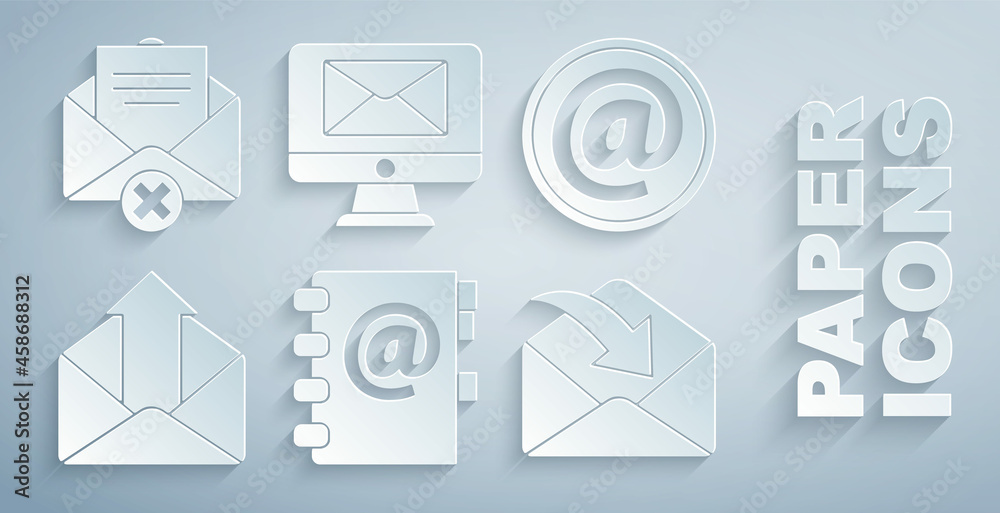 设置通讯簿、邮件和电子邮件、传出、信封、监视信封和删除图标。矢量
