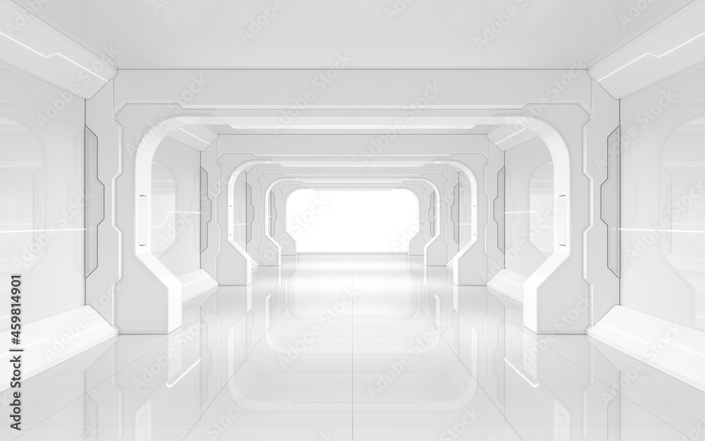 白色空隧道，未来派房间，3d渲染。