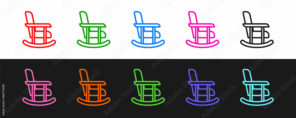 设置线条摇滚椅图标隔离在黑白背景上。矢量
