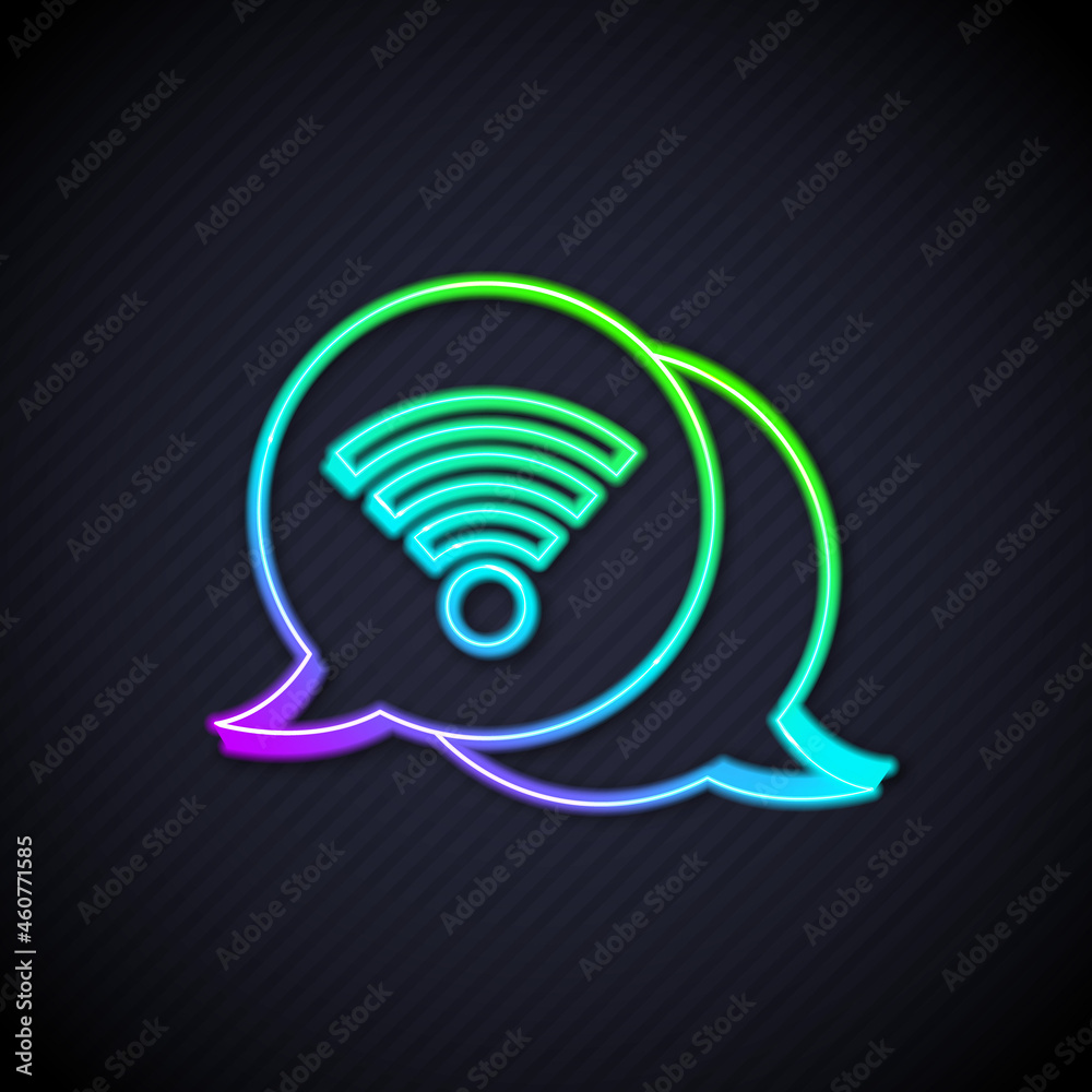 Glowing neon line Wi-Fi wireless internet network symbol icon isolated on black background. Vector
