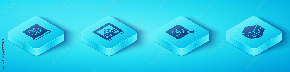 Set Isometric 3D printer, , Isometric cube and icon. Vector