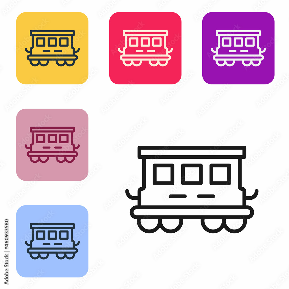 黑线客车玩具图标隔离在白色背景上。铁路车厢。设置图标i